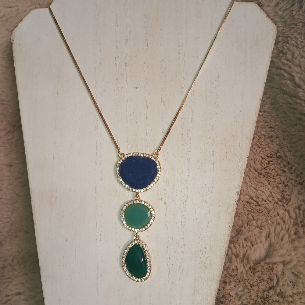 INC International Concepts Gold Necklace with Blue and Green Accents